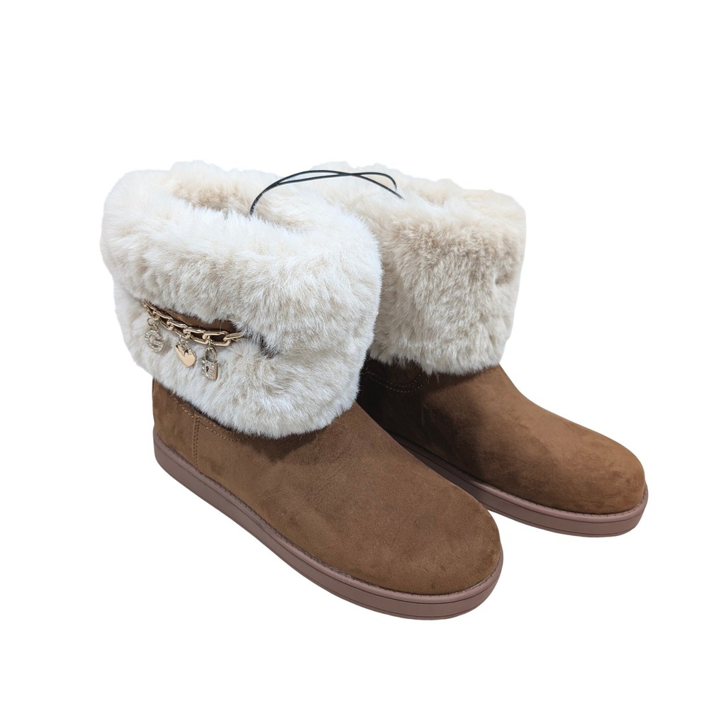 GBG Los Angeles Brown Faux Fur Chain Charms Winter Boots Y2K Womens 9M